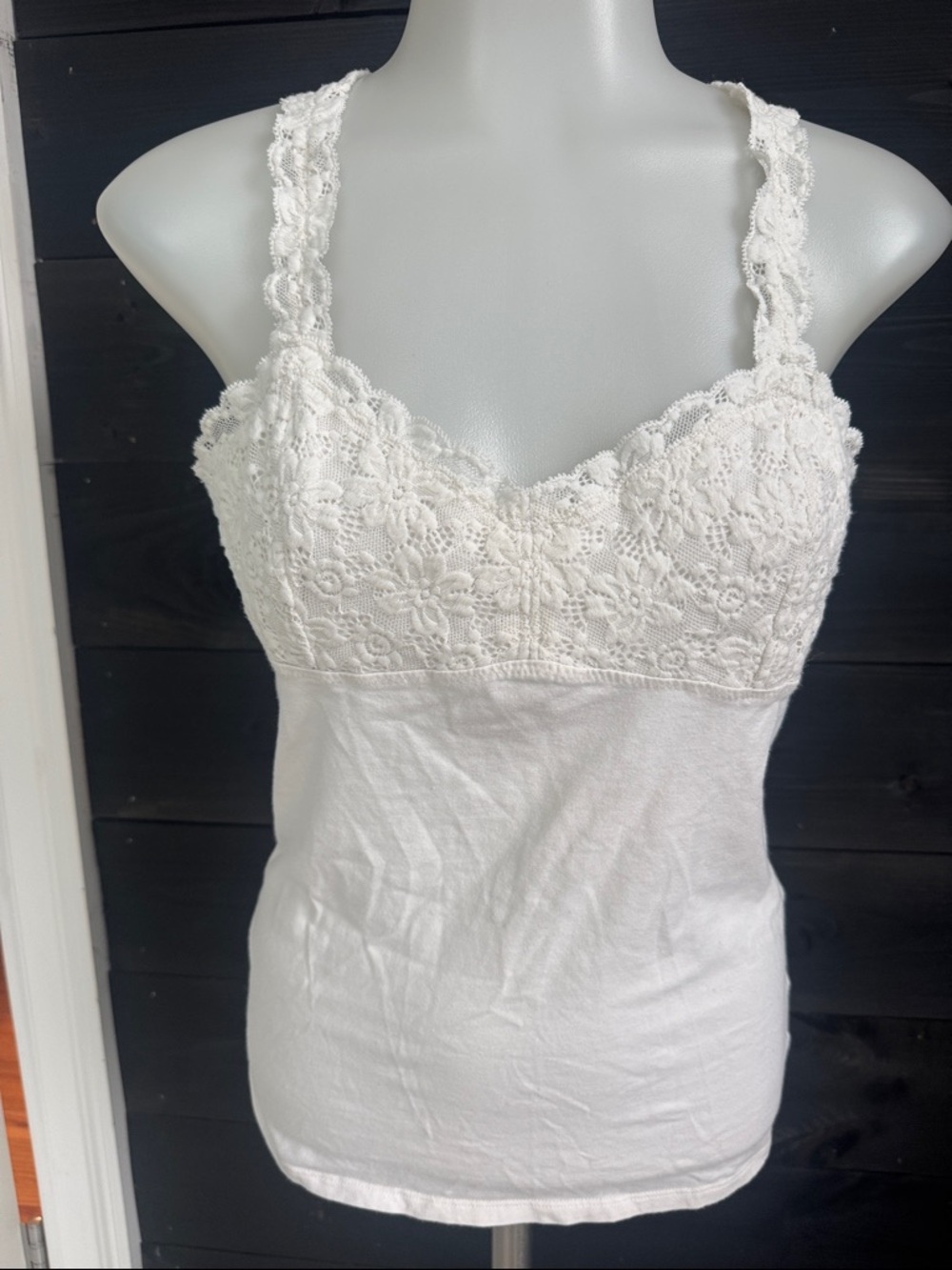 American Eagle Tank Top y2k White Lace Razor Back